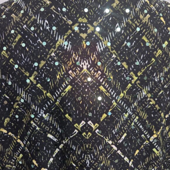 NWT Emily Daniels Green & Black Blouse with Placket Sleeve Tiny Sequins (L) - Picture 7 of 9